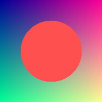 A red circle rendered on a gradient background, generated by the PPM image program using only C's standard file I/O — no graphics library.